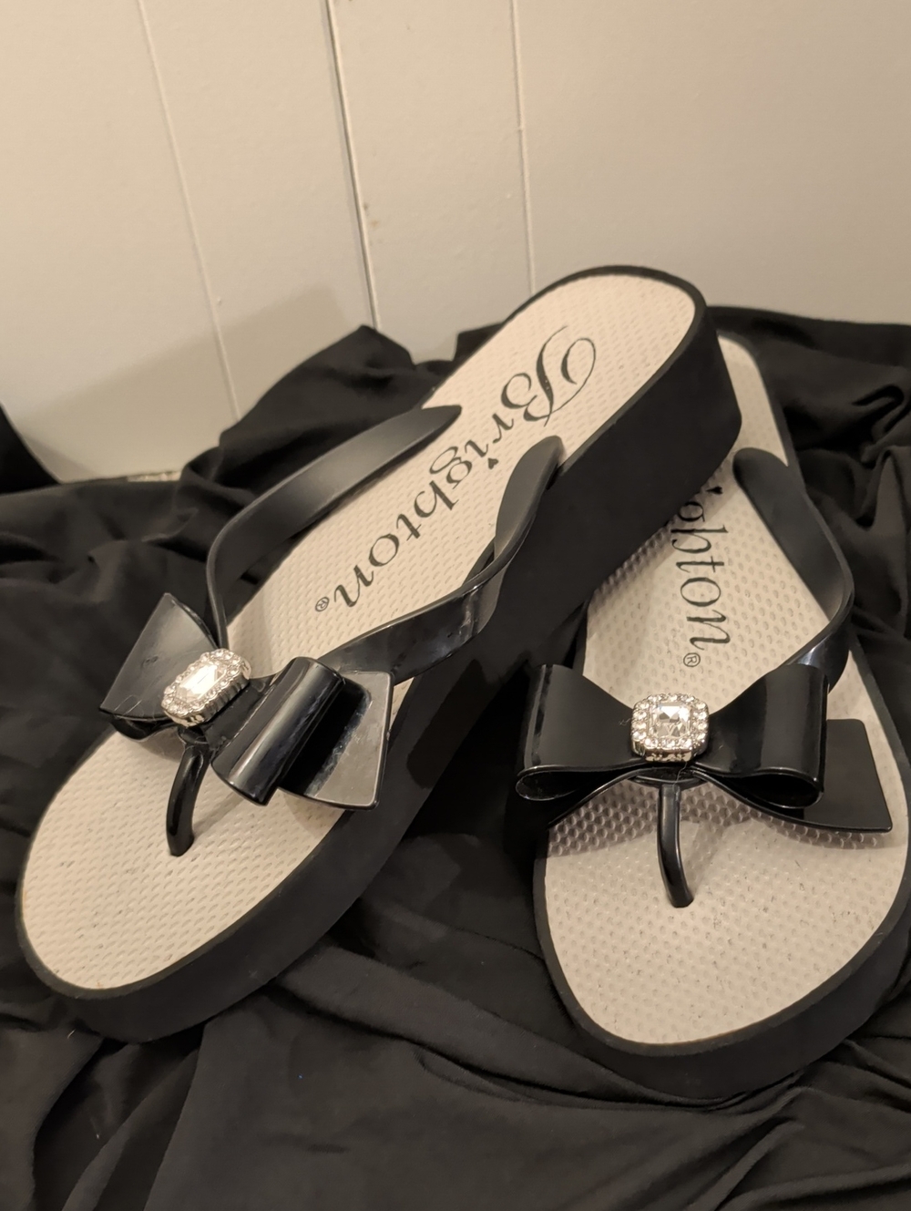 Brighton Wedge Bow Thong Sandals with Gem Accent